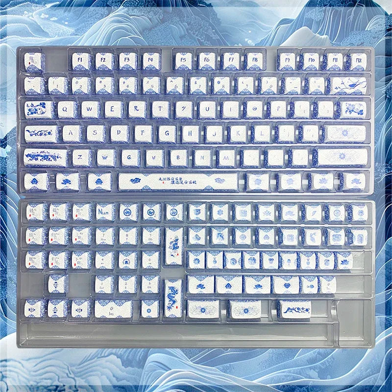 Blue and white porcelain keycap mirror ceramic effect PBT five-sided hot sublimation personalized customized wooting mechanical