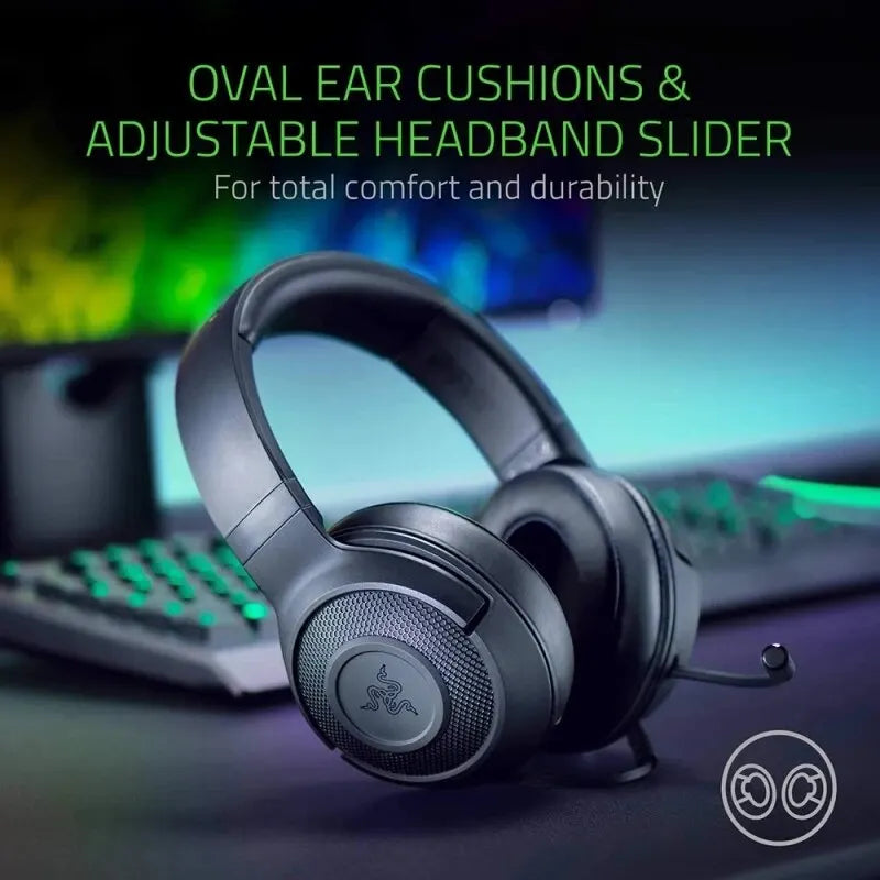 Razer Kraken X Essential Gaming Headset 7.1 Surround Sound Headphone Bendable Cardioid Microphone 40mm Driver Unit Headphones