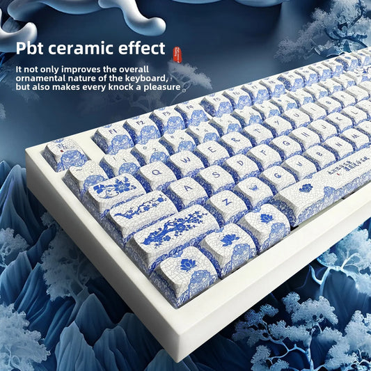 Blue and white porcelain keycap mirror ceramic effect PBT five-sided hot sublimation personalized customized wooting mechanical