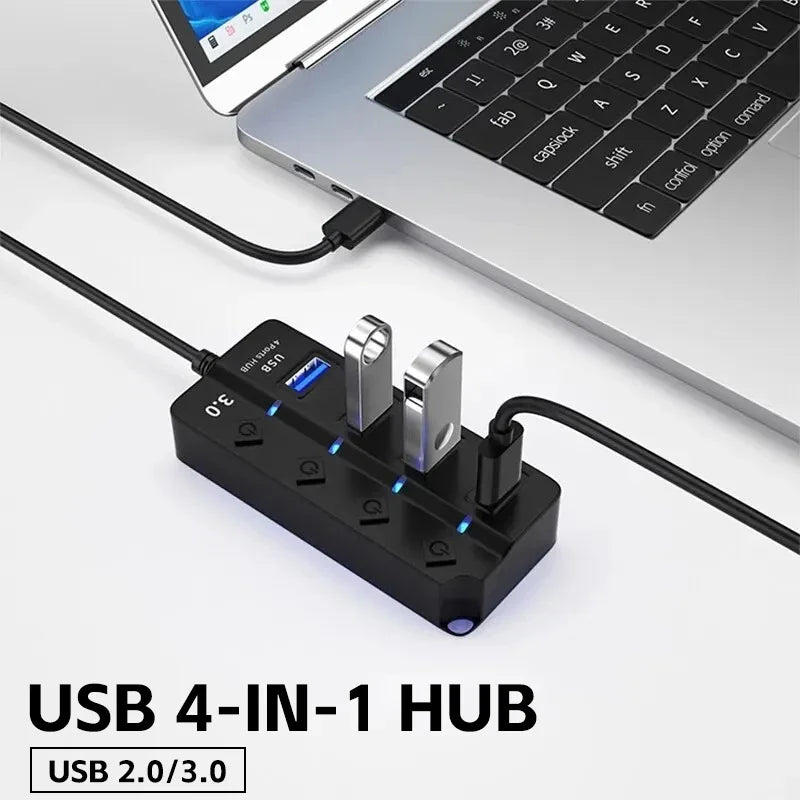 USB3.0 HUB 4in1 7in1USB Splitter 2.0 USB Adapter Multi-Port Independent Power Switch Extender 30CM Cable