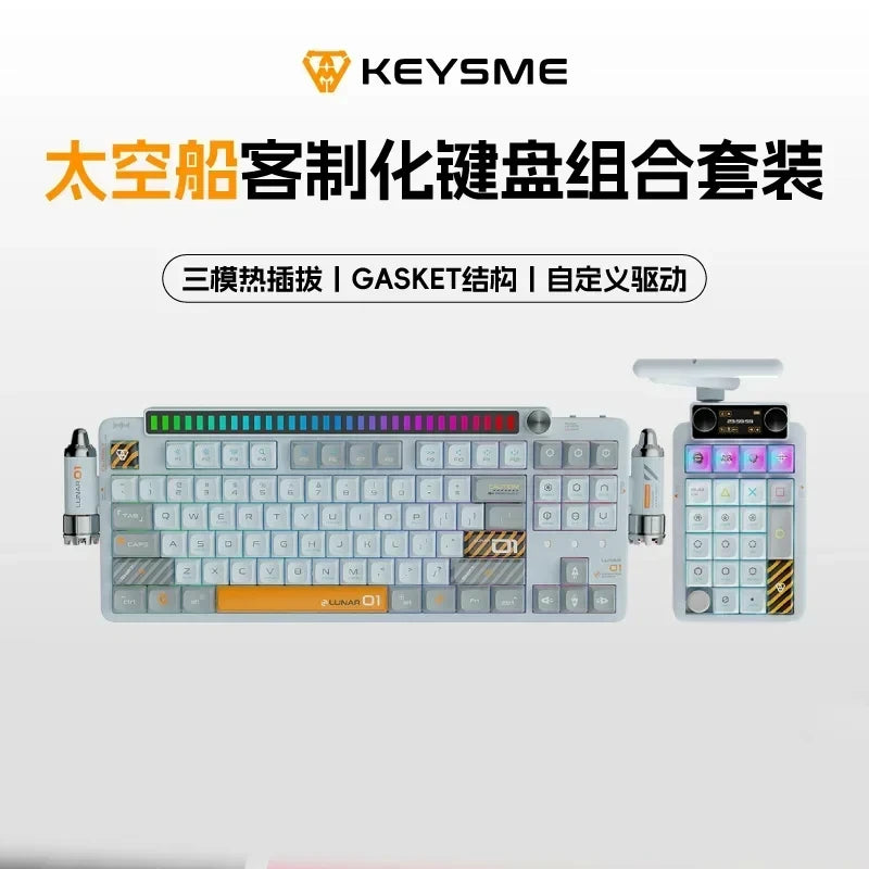 KeysMe  Lunar01 Wireless Mechanical Keyboard Aluminum Alloy Bluetooth Keyboards 3Mode CNC Gasket Custom Rgb Light Gamer Keyboard