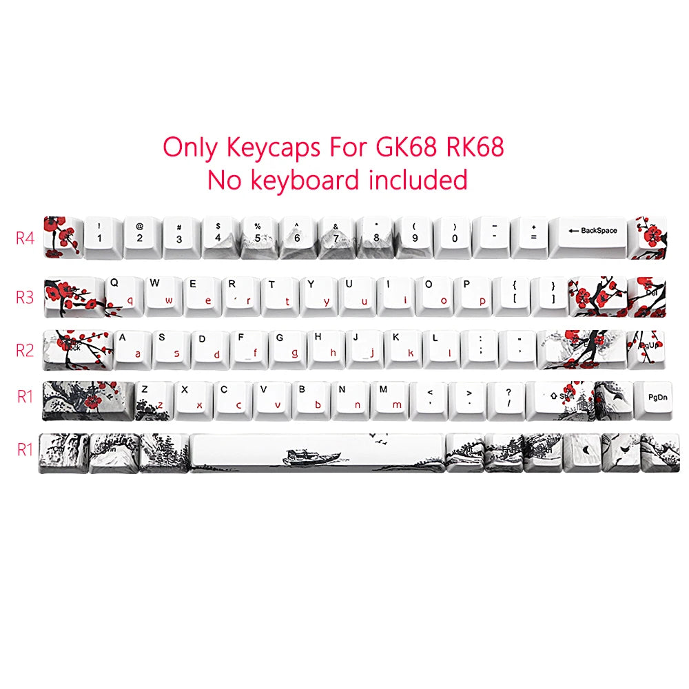 Only sales Keycap Novelty dye sub Plum Blossom OEM Profile Keycaps For 61/64/68/108 Mechanical Keyboard Caps Russian Japanese