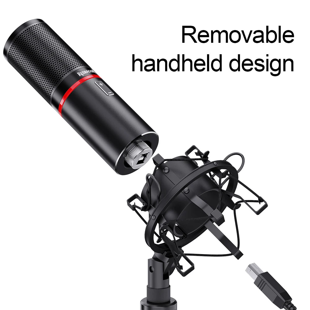 Redragon GM300 Metal USB Wired Condenser Recording Microphone Tripod For Computer Cardioid Studio Recording Vocals Voice Karaoke