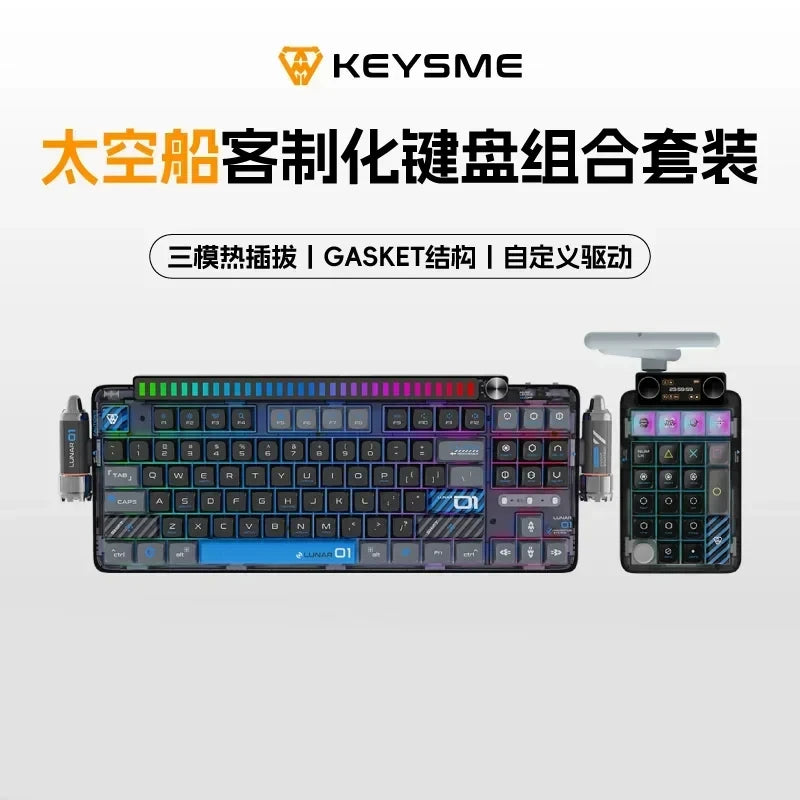 KeysMe  Lunar01 Wireless Mechanical Keyboard Aluminum Alloy Bluetooth Keyboards 3Mode CNC Gasket Custom Rgb Light Gamer Keyboard