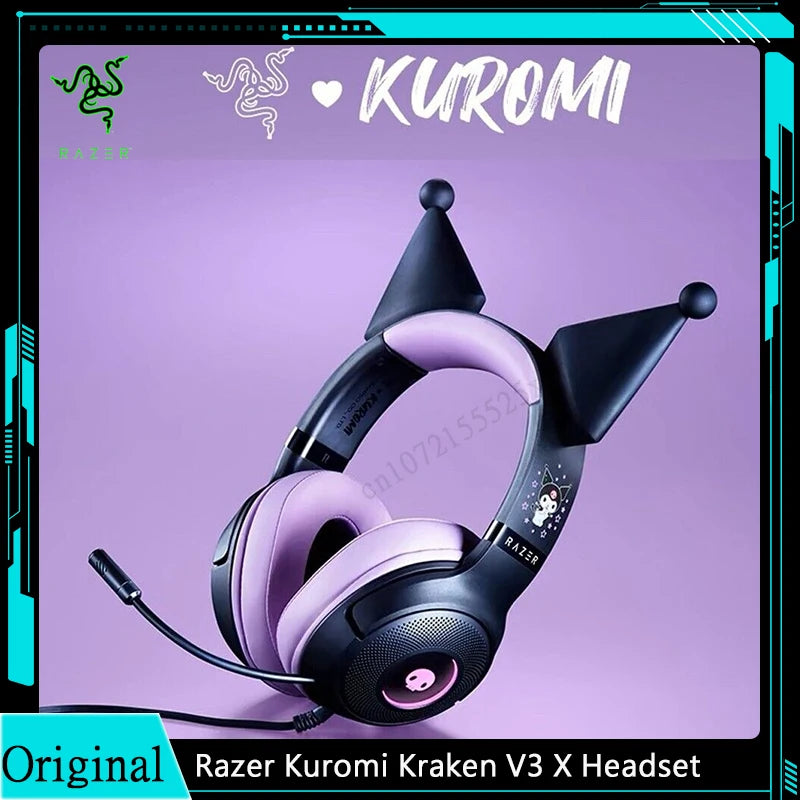 Razer Sanrio Kuromi Wired Headset Headphone Limited Edition HyperClear Cardioid Mic TriForce 40 mm Drivers