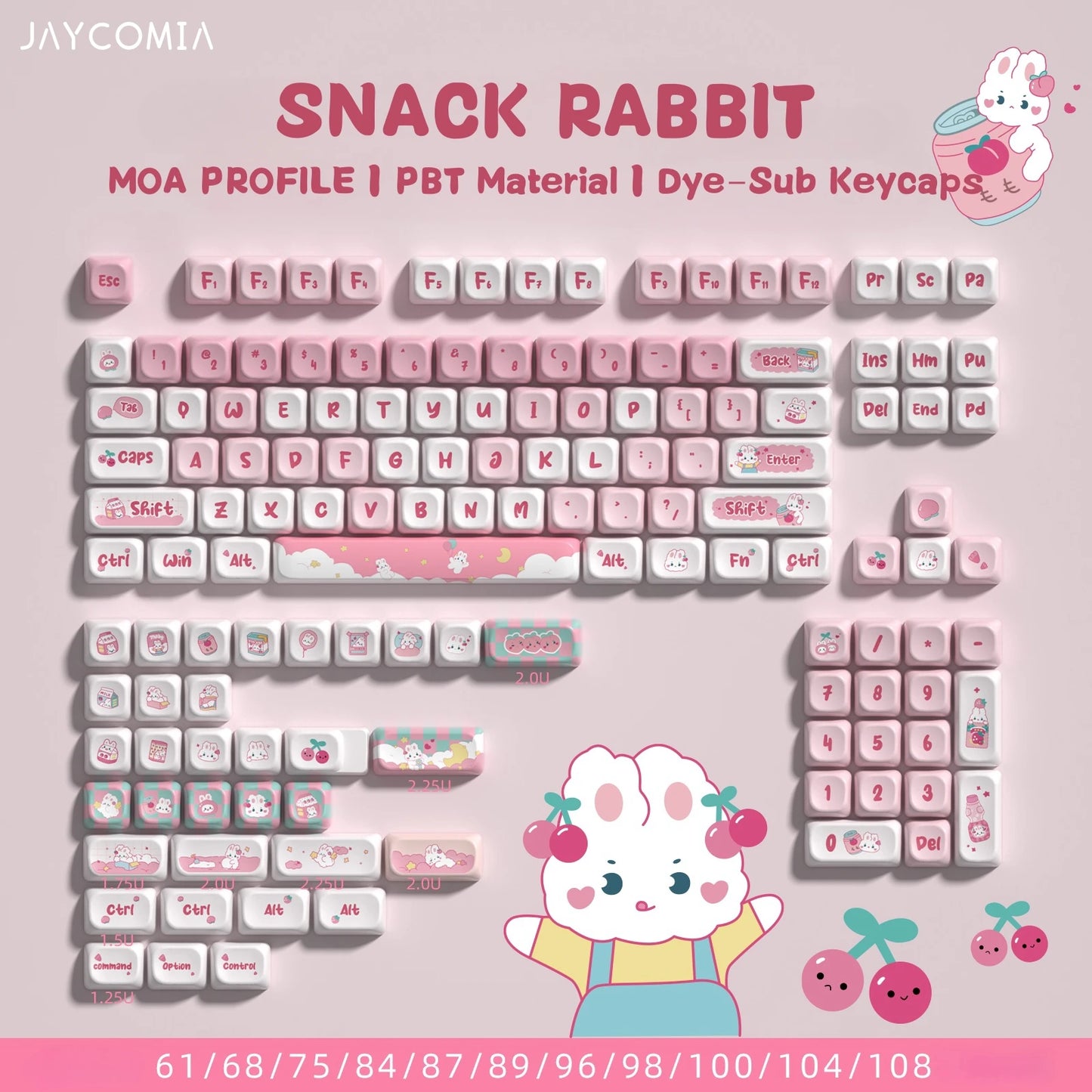 MOA Cute Keycaps PBT Dye Sub Keycap Snack Rabbit For Cherry Mx Switch Mechanical Keyboard Gaming GMK67 Keyboard Kit Key Caps