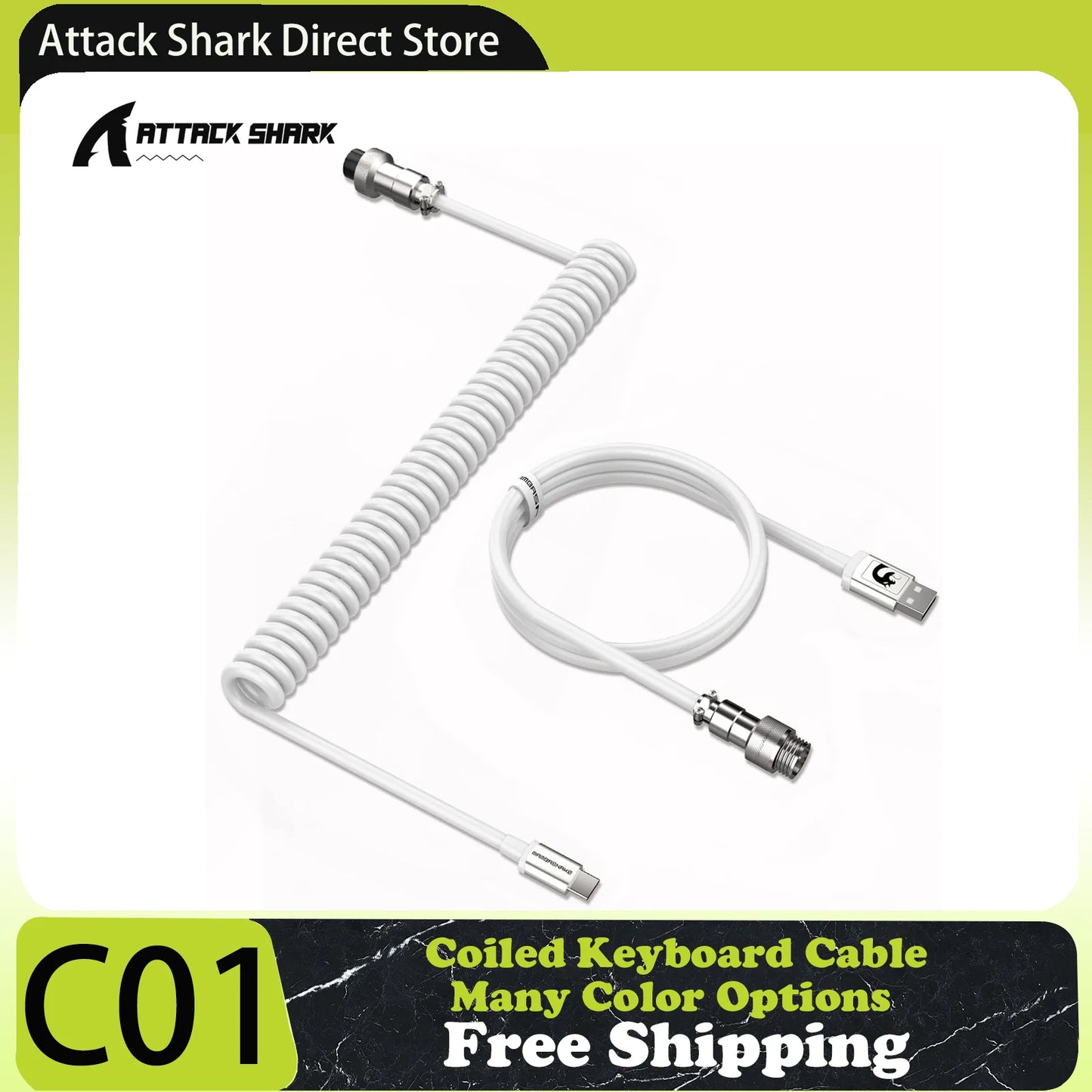 Attack Shark x MAMBASNAKE C01 Coiled Keyboard Cable, Pro Custom USB-C Aviator Cable, Type-C to USB-A, TPU Spring Cable