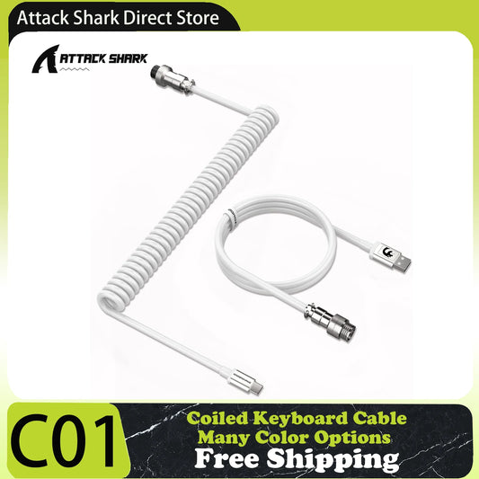 Attack Shark x MAMBASNAKE C01 Coiled Keyboard Cable, Pro Custom USB-C Aviator Cable, Type-C to USB-A, TPU Spring Cable