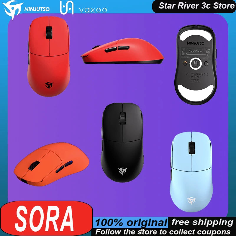 NINJUTSO X VAXEE SORA Wireless Mouse Paw3950 Sensor Lightweight Ergonomics 4k Low Latency Custom Gaming Mouse Laptop Accessories