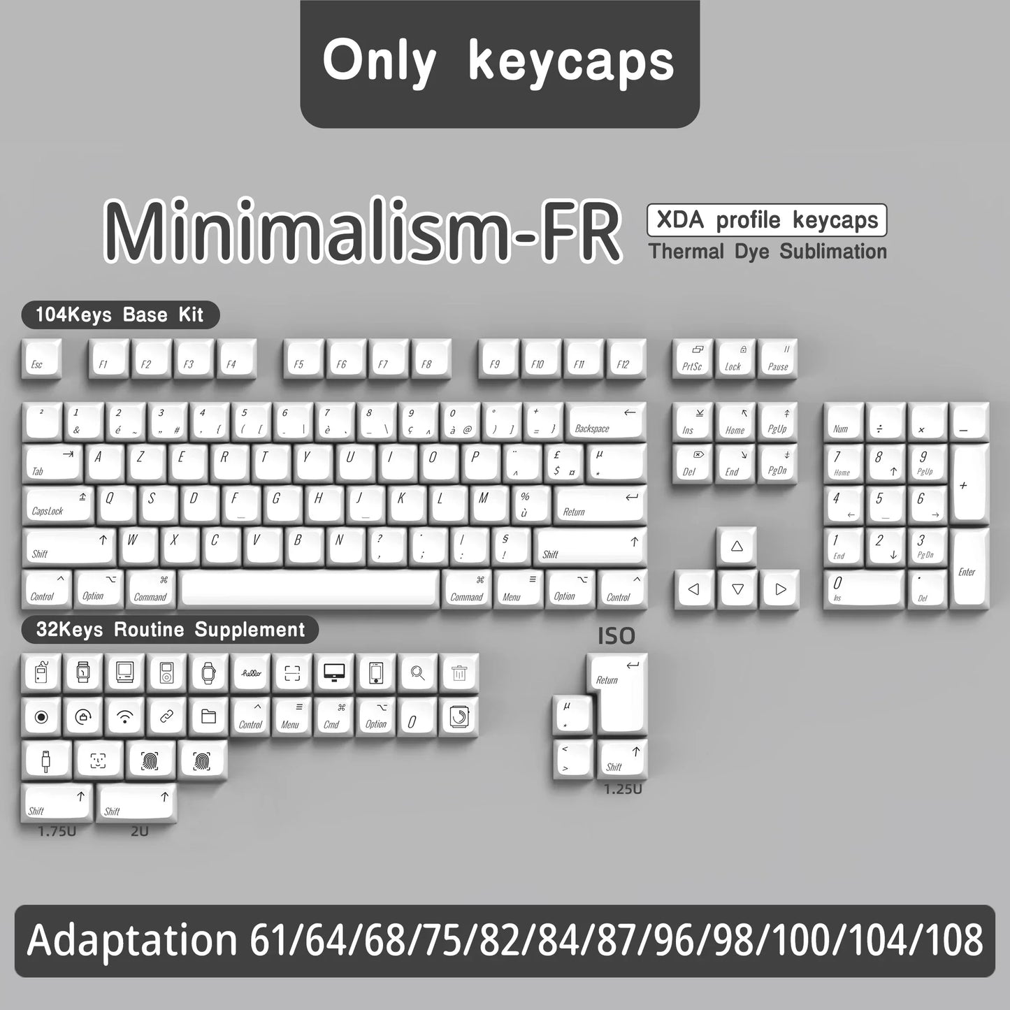 Spanish French German Portuguese UK US ISO keycap Minimalist White theme XDA Profile PBT keycaps For Mac Mechanical Keyboard