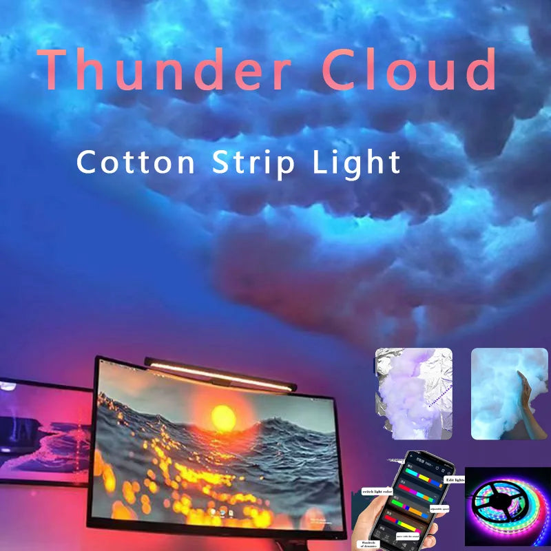 DIY Thunder Cloud Light Strip with APP & Remote control, Cotton Cloud Ceiling Lamp, RGB LED for Gaming Room Christmas Decor