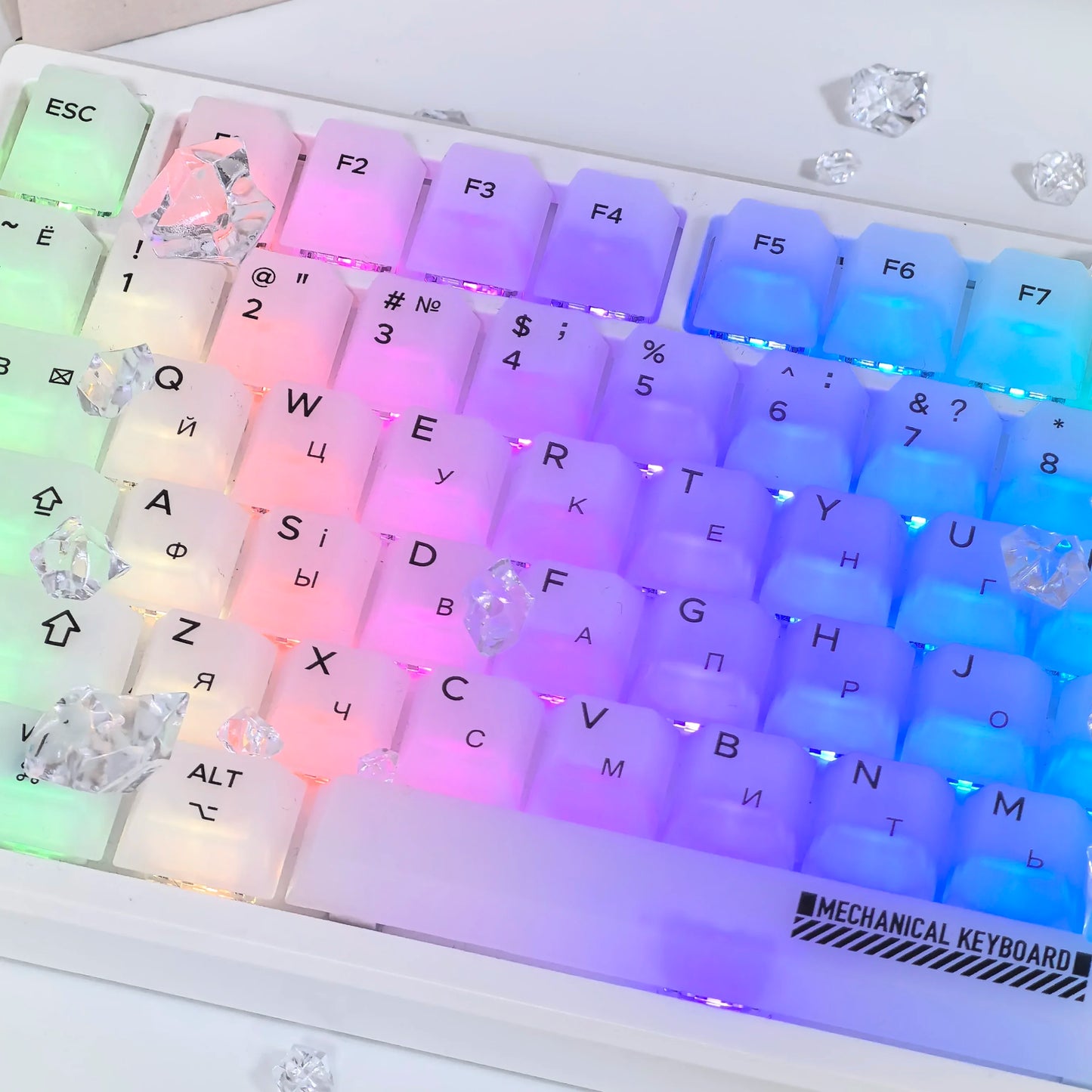 Russian/Korean/English Keycap Milky White Frosted Fog Transparent Matte ABS Cherry Profile Key Cap for Mechanical Keyboard