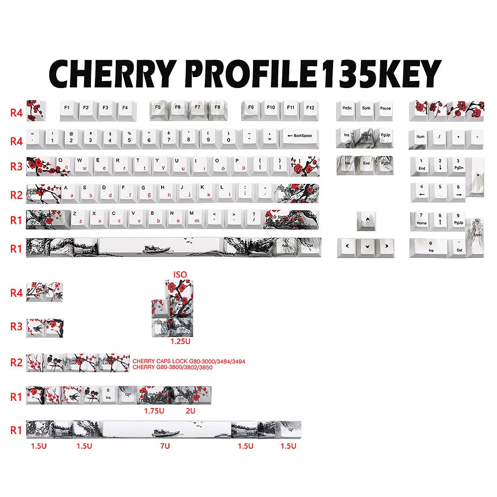 Only sales Keycap Novelty dye sub Plum Blossom OEM Profile Keycaps For 61/64/68/108 Mechanical Keyboard Caps Russian Japanese