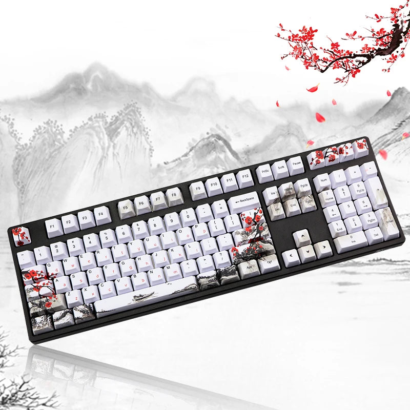 Only sales Keycap Novelty dye sub Plum Blossom OEM Profile Keycaps For 61/64/68/108 Mechanical Keyboard Caps Russian Japanese