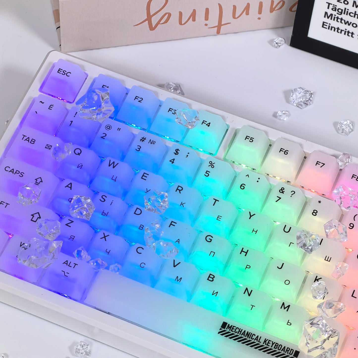 Russian/Korean/English Keycap Milky White Frosted Fog Transparent Matte ABS Cherry Profile Key Cap for Mechanical Keyboard