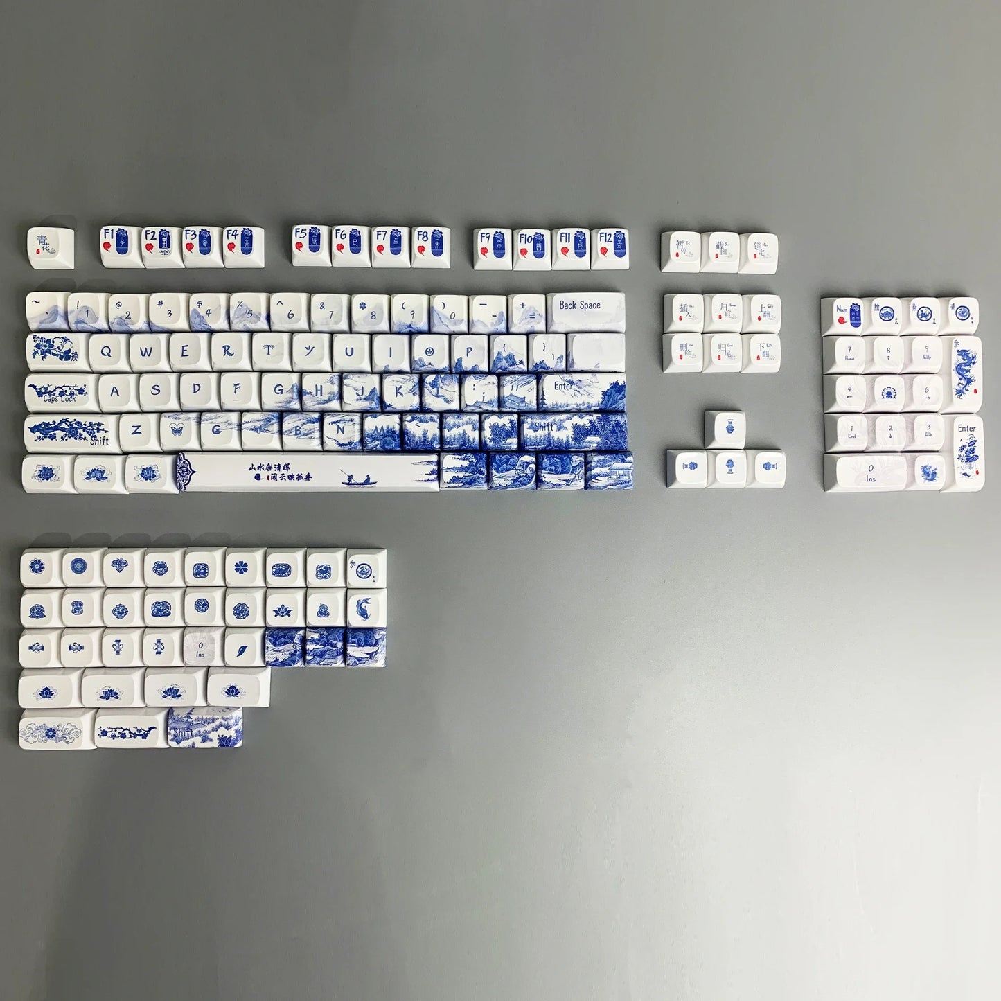 Blue and white porcelain keycap mirror ceramic effect PBT five-sided hot sublimation personalized customized wooting mechanical