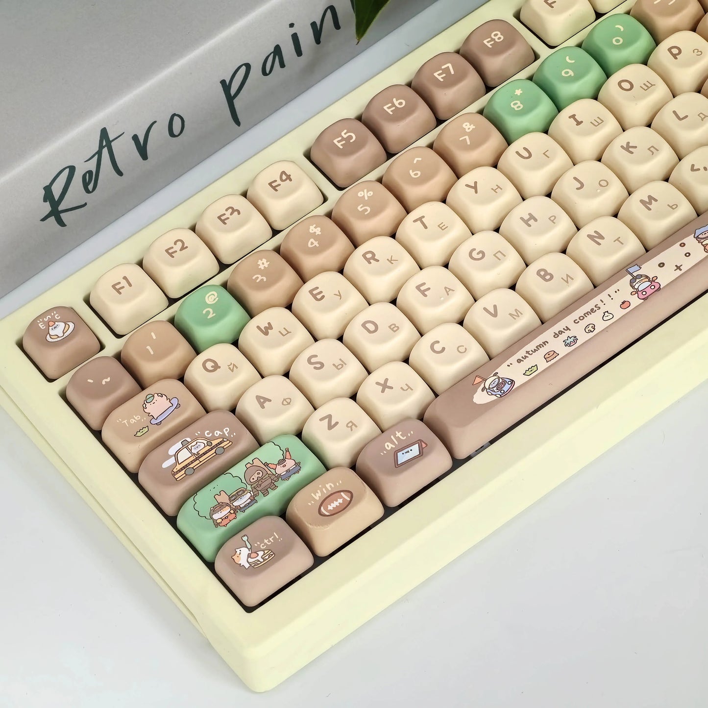 Russian Keycap Cute Translucent Cherry Mda Moa Pbt Pc For Mechanical Keyboard White Green Gray Eva-02 9009 Retro Russian Keycaps