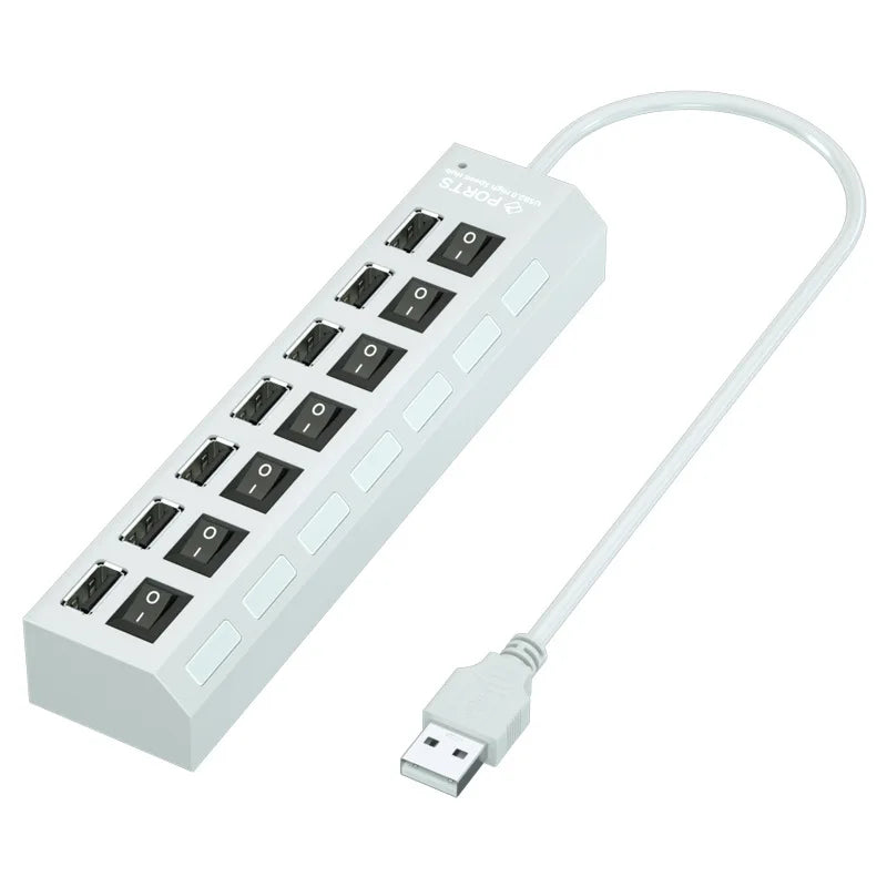 USB Hub 7 Port Multi USB Splitter Power Adapter Multiple Expander With On Off Switch For PC Laptop MacBook Accessories