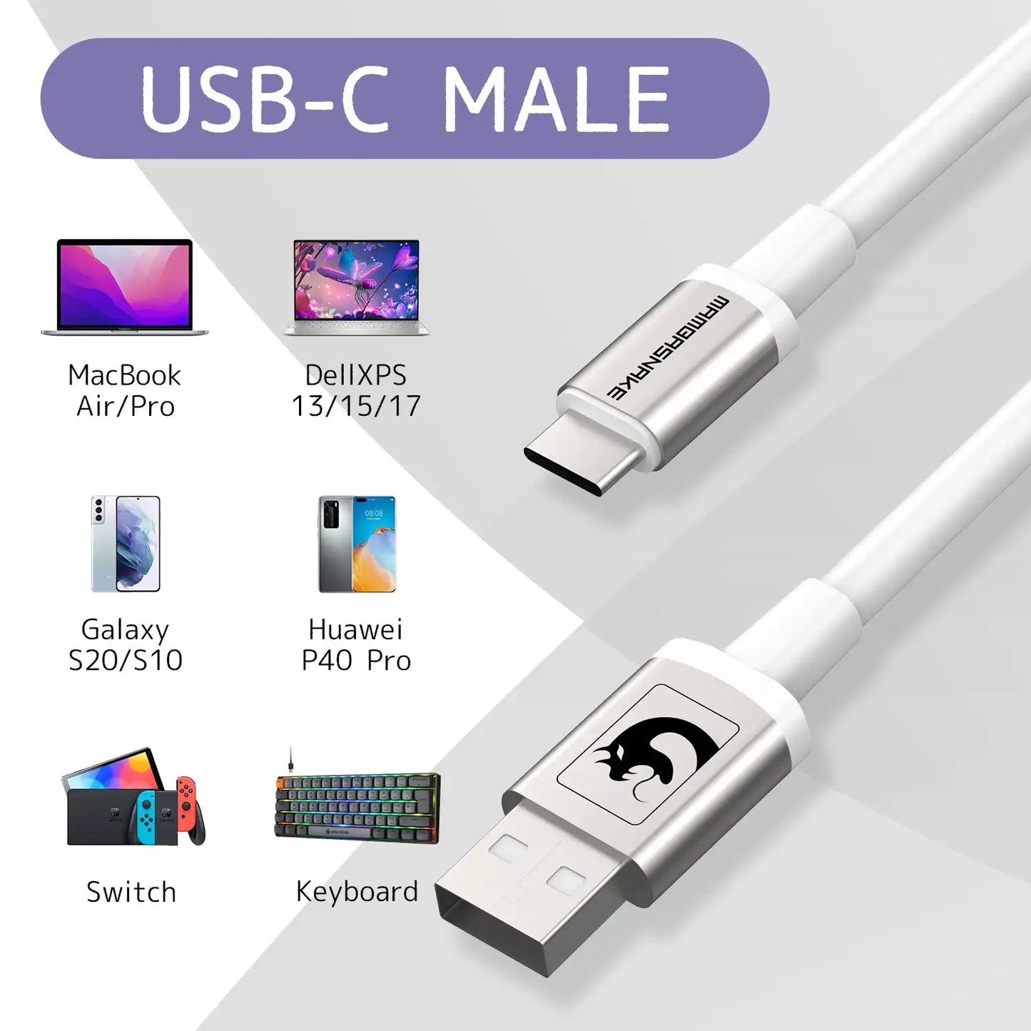 Attack Shark x MAMBASNAKE C01 Coiled Keyboard Cable, Pro Custom USB-C Aviator Cable, Type-C to USB-A, TPU Spring Cable