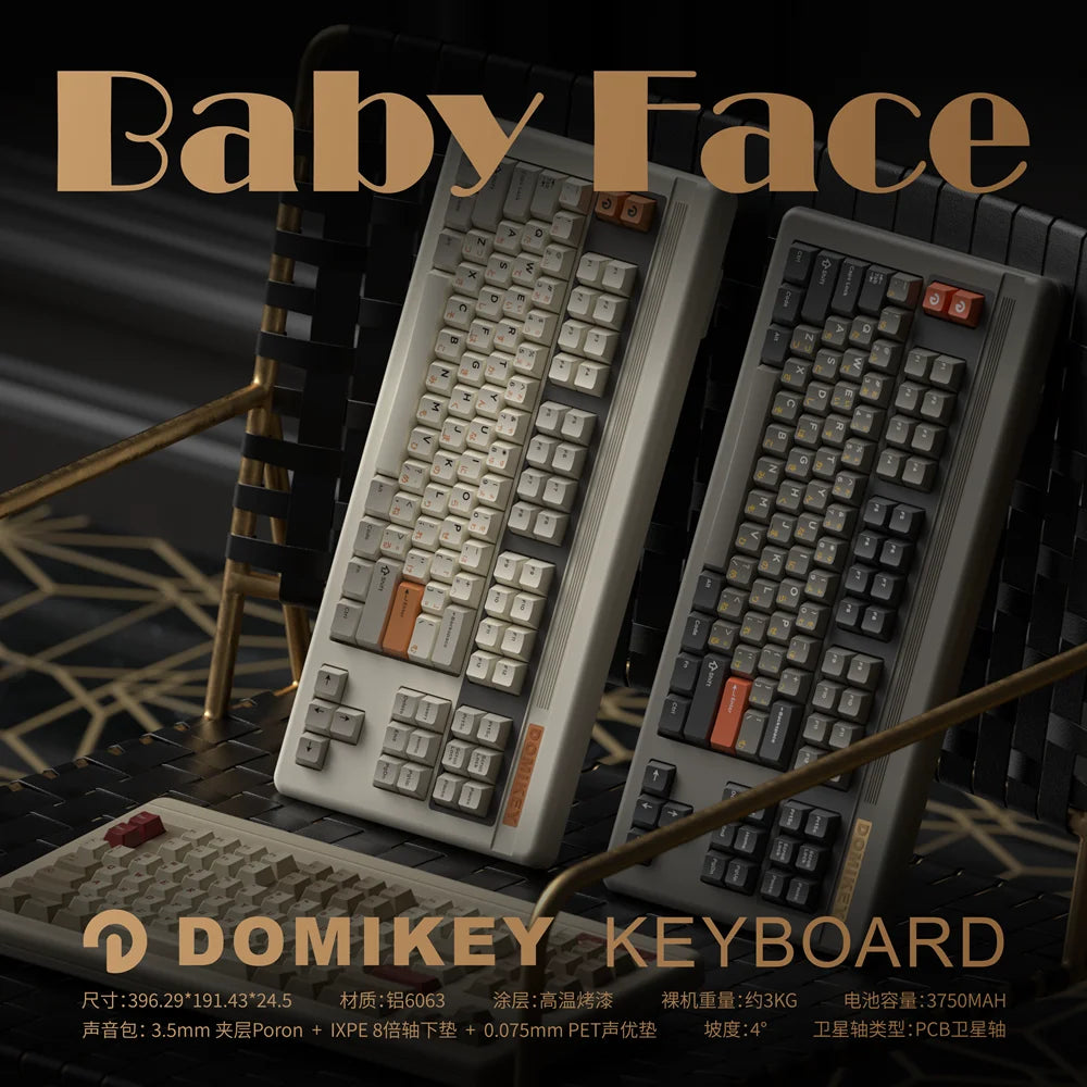 Domikey Babyface Aluminum Mechanical Keyboard Kit Wireless Tri-mode Gasket Hot-Swap Custom Lacquer Retro Office Gaming Keyboard