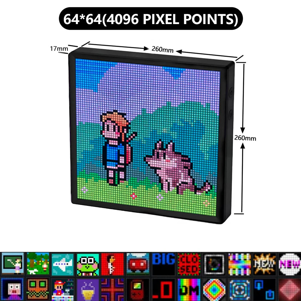 LED Pixel Matrix Bluetooth Smart Display 64x64 RGB Digital Lamp Panel DIY Art Display Gaming Anime Room Decor Frame APP Control