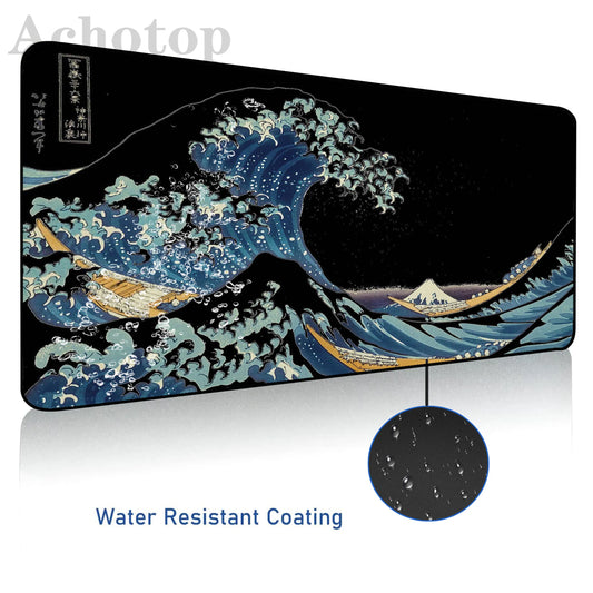 Japanese Sea Wave Waterproof Gamer Mouse Pad Mousepads Locking Edge  Mouse Mat Gaming Mousepad Keyboard Pads Tapis De Souris