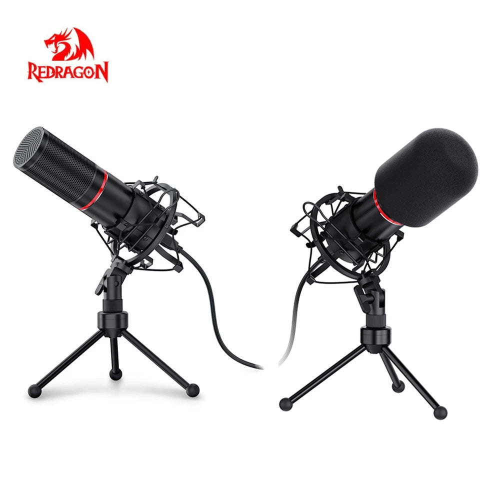 Redragon GM300 Metal USB Wired Condenser Recording Microphone Tripod For Computer Cardioid Studio Recording Vocals Voice Karaoke