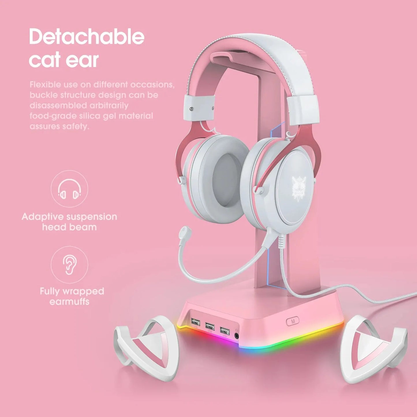 ONIKUMA X10 Gaming Headphones with Detachable Cute Cat Ear RBG Lighting Gaming Headset Gamer Earphone with HD Mic for PC Gaming