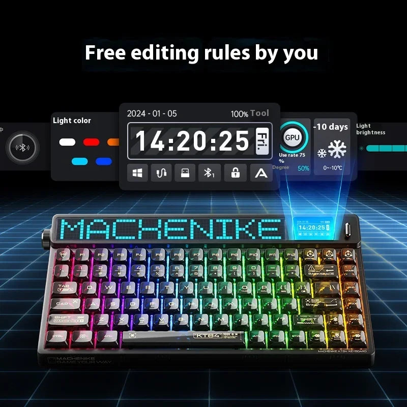 KT84 Wireless Mechanical Keyboard Tri-Mode Dual LED Smart Screen RGB Gasket Long Battery Life Laptop Accessories Gateron2.0 Axis