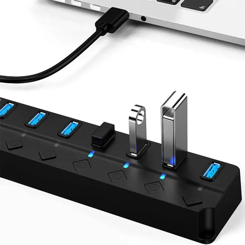 USB3.0 HUB 4in1 7in1USB Splitter 2.0 USB Adapter Multi-Port Independent Power Switch Extender 30CM Cable